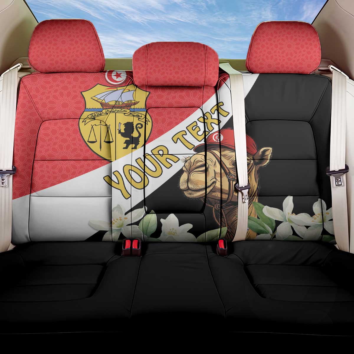 Personalised Tunisia Back Car Seat Cover Camelus Dromedarius With Jasmine