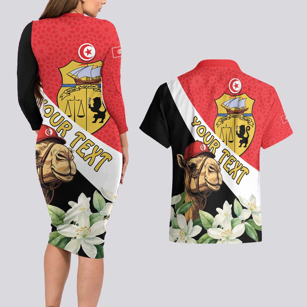 Personalised Tunisia Couples Matching Long Sleeve Bodycon Dress and Hawaiian Shirt Camelus Dromedarius With Jasmine