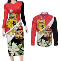 Personalised Tunisia Couples Matching Long Sleeve Bodycon Dress and Long Sleeve Button Shirt Camelus Dromedarius With Jasmine