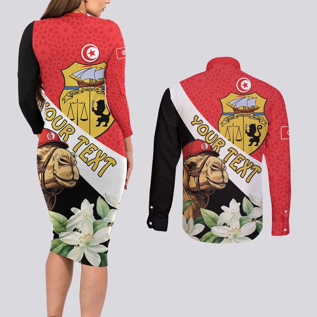 Personalised Tunisia Couples Matching Long Sleeve Bodycon Dress and Long Sleeve Button Shirt Camelus Dromedarius With Jasmine