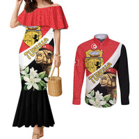 Personalised Tunisia Couples Matching Mermaid Dress and Long Sleeve Button Shirt Camelus Dromedarius With Jasmine