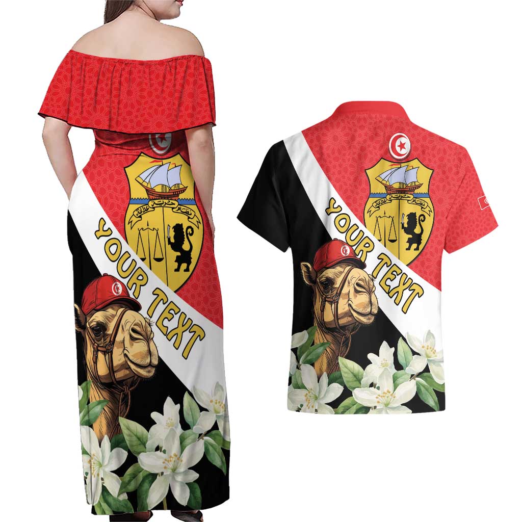 Personalised Tunisia Couples Matching Off Shoulder Maxi Dress and Hawaiian Shirt Camelus Dromedarius With Jasmine
