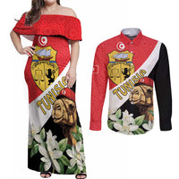 Personalised Tunisia Couples Matching Off Shoulder Maxi Dress and Long Sleeve Button Shirt Camelus Dromedarius With Jasmine