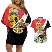 Personalised Tunisia Couples Matching Off Shoulder Short Dress and Hawaiian Shirt Camelus Dromedarius With Jasmine