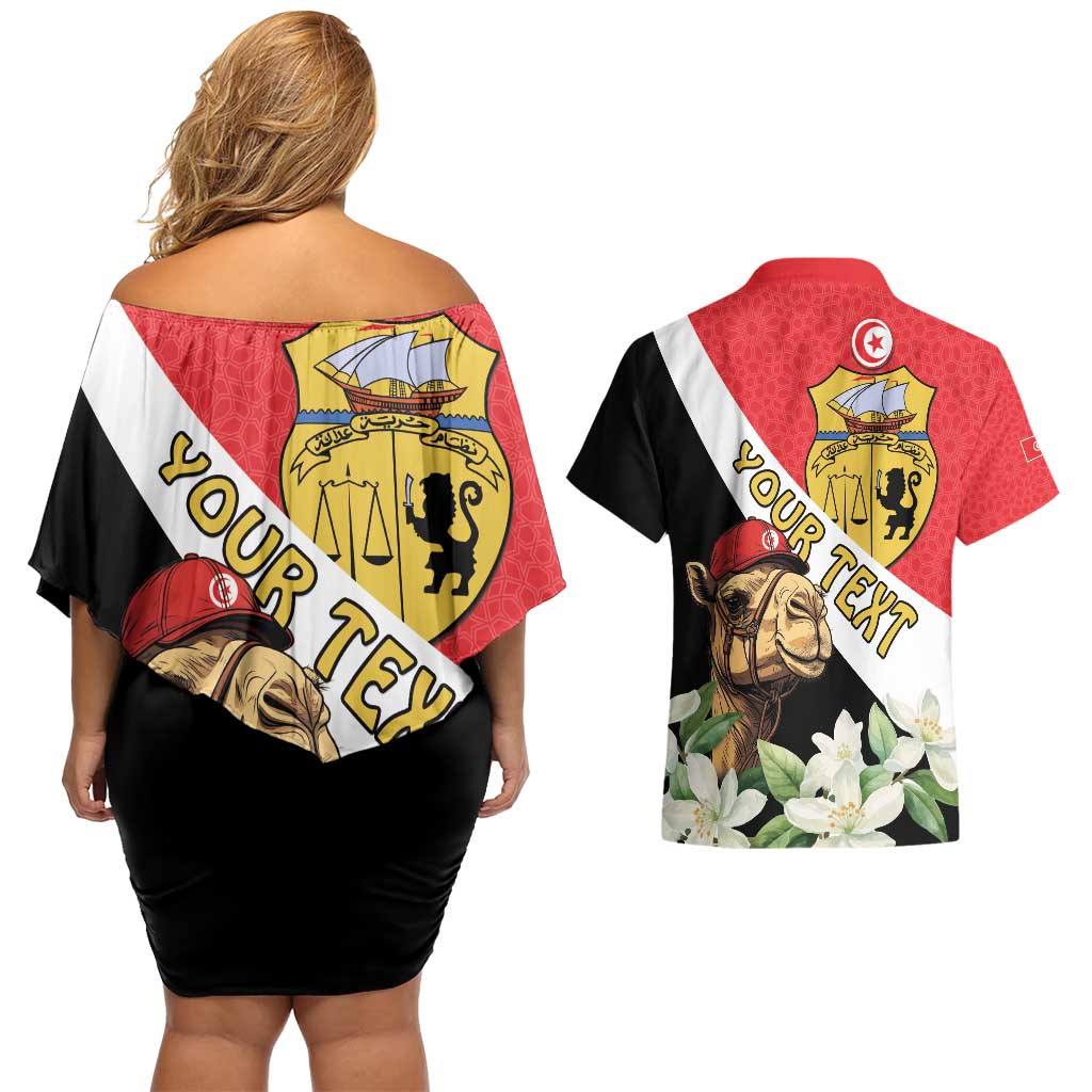 Personalised Tunisia Couples Matching Off Shoulder Short Dress and Hawaiian Shirt Camelus Dromedarius With Jasmine