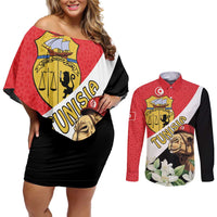 Personalised Tunisia Couples Matching Off Shoulder Short Dress and Long Sleeve Button Shirt Camelus Dromedarius With Jasmine