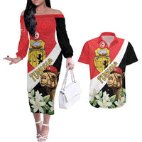 Personalised Tunisia Couples Matching Off The Shoulder Long Sleeve Dress and Hawaiian Shirt Camelus Dromedarius With Jasmine