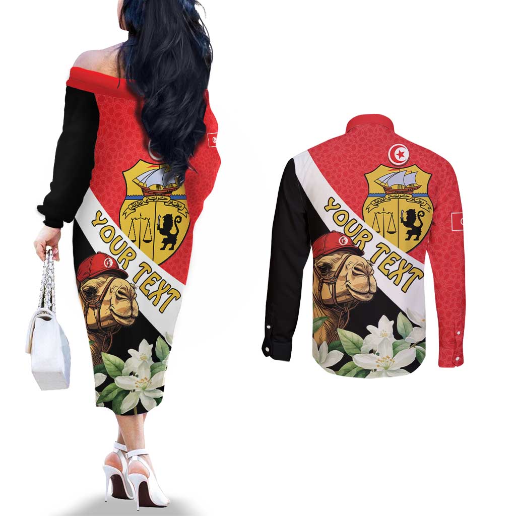 Personalised Tunisia Couples Matching Off The Shoulder Long Sleeve Dress and Long Sleeve Button Shirt Camelus Dromedarius With Jasmine