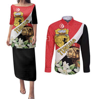 Personalised Tunisia Couples Matching Puletasi and Long Sleeve Button Shirt Camelus Dromedarius With Jasmine