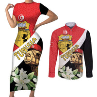 Personalised Tunisia Couples Matching Short Sleeve Bodycon Dress and Long Sleeve Button Shirt Camelus Dromedarius With Jasmine