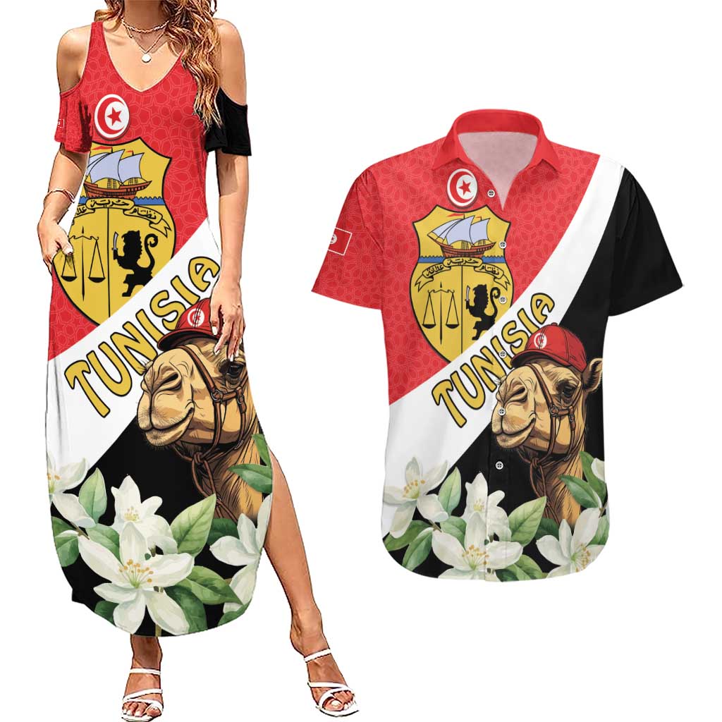 Personalised Tunisia Couples Matching Summer Maxi Dress and Hawaiian Shirt Camelus Dromedarius With Jasmine