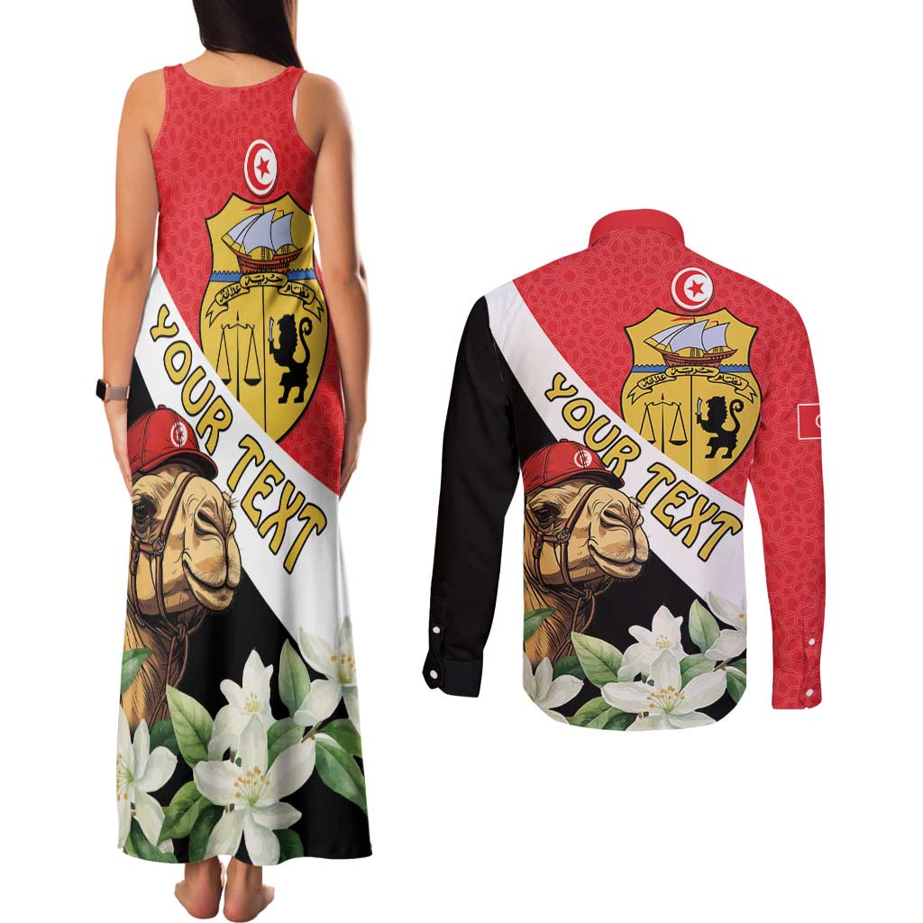 Personalised Tunisia Couples Matching Tank Maxi Dress and Long Sleeve Button Shirt Camelus Dromedarius With Jasmine