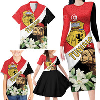 Personalised Tunisia Family Matching Long Sleeve Bodycon Dress and Hawaiian Shirt Camelus Dromedarius With Jasmine