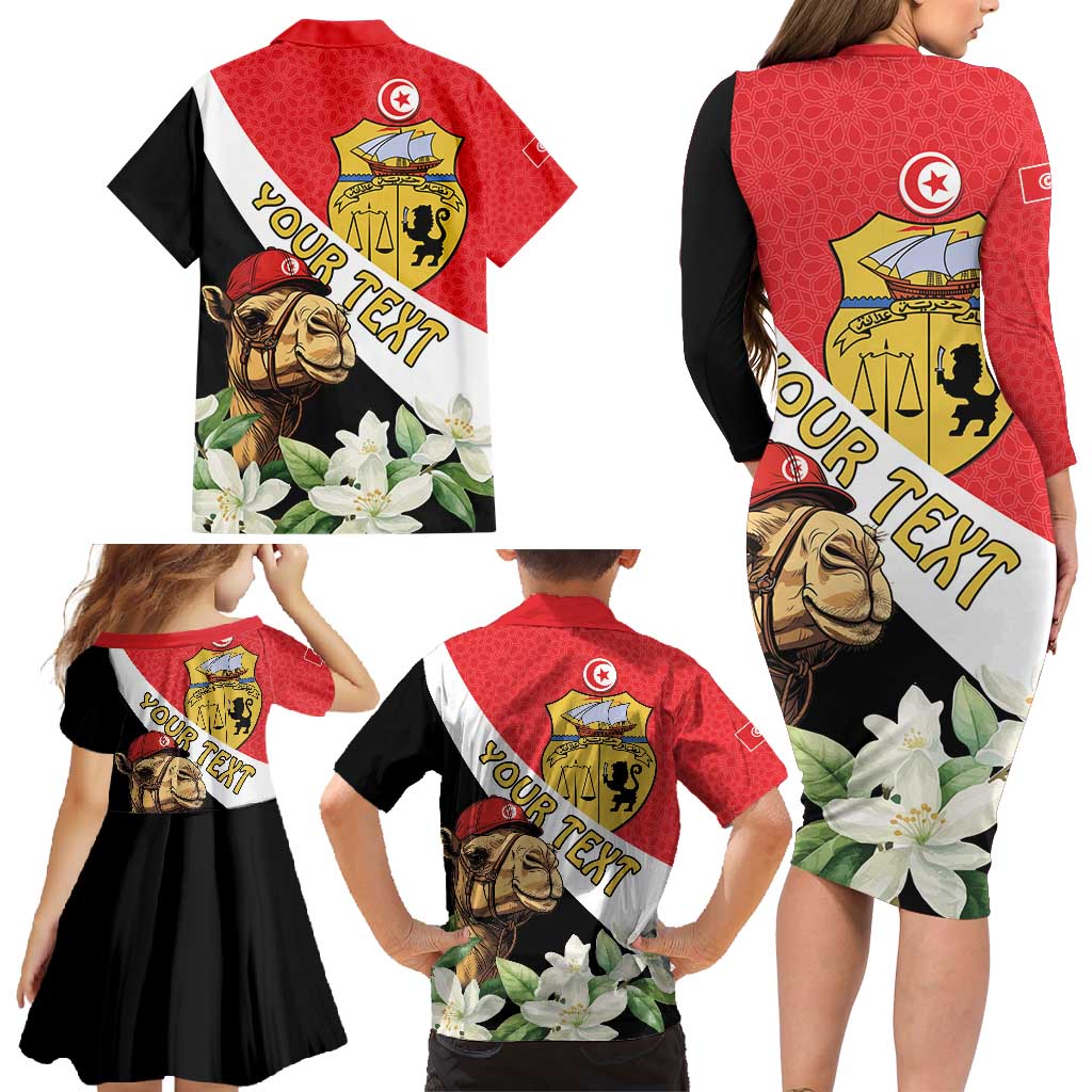 Personalised Tunisia Family Matching Long Sleeve Bodycon Dress and Hawaiian Shirt Camelus Dromedarius With Jasmine