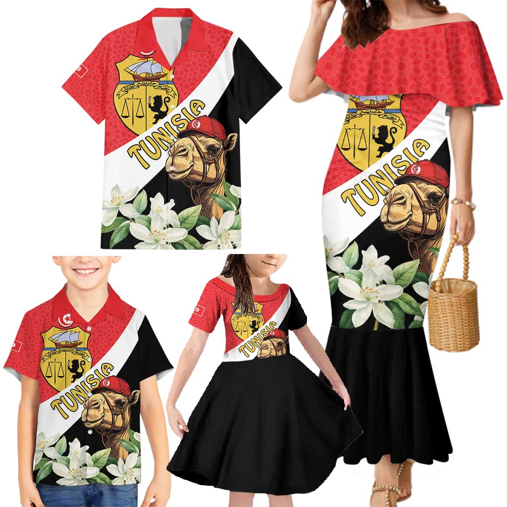 Personalised Tunisia Family Matching Mermaid Dress and Hawaiian Shirt Camelus Dromedarius With Jasmine