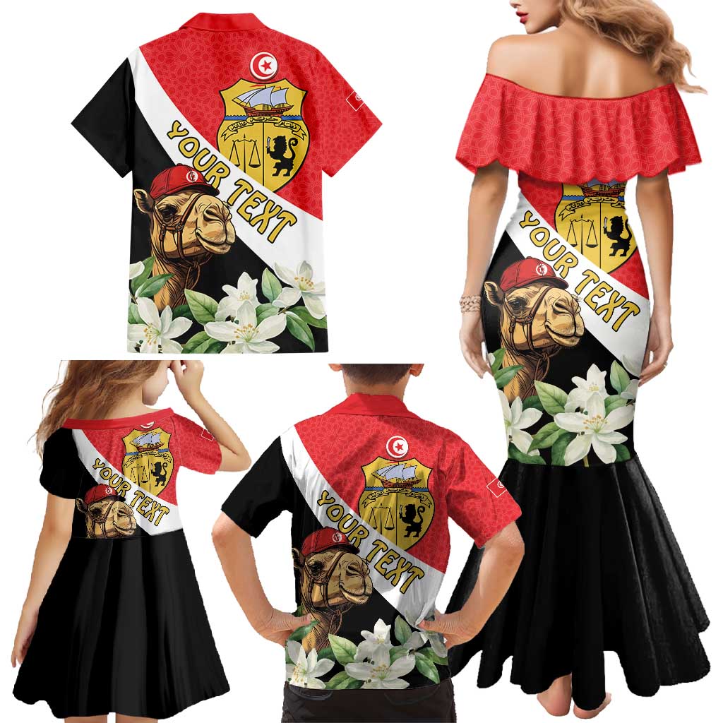 Personalised Tunisia Family Matching Mermaid Dress and Hawaiian Shirt Camelus Dromedarius With Jasmine