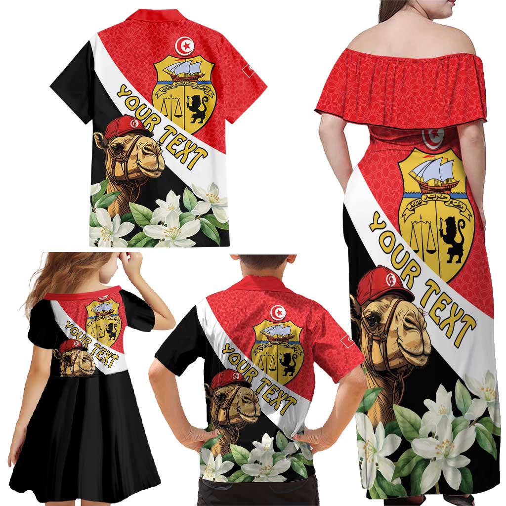 Personalised Tunisia Family Matching Off Shoulder Maxi Dress and Hawaiian Shirt Camelus Dromedarius With Jasmine