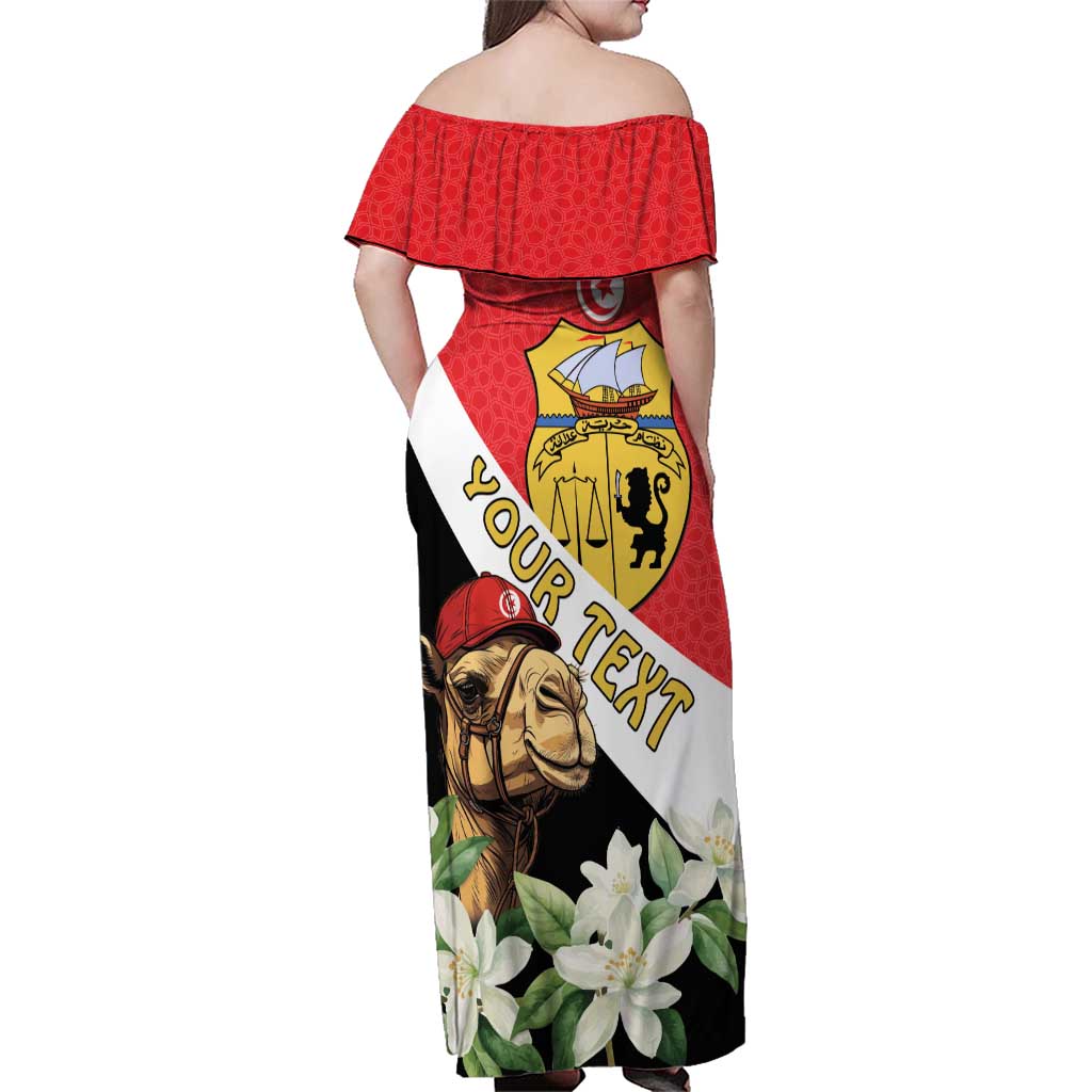 Personalised Tunisia Family Matching Off Shoulder Maxi Dress and Hawaiian Shirt Camelus Dromedarius With Jasmine