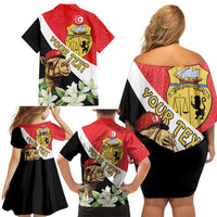 Personalised Tunisia Family Matching Off Shoulder Short Dress and Hawaiian Shirt Camelus Dromedarius With Jasmine