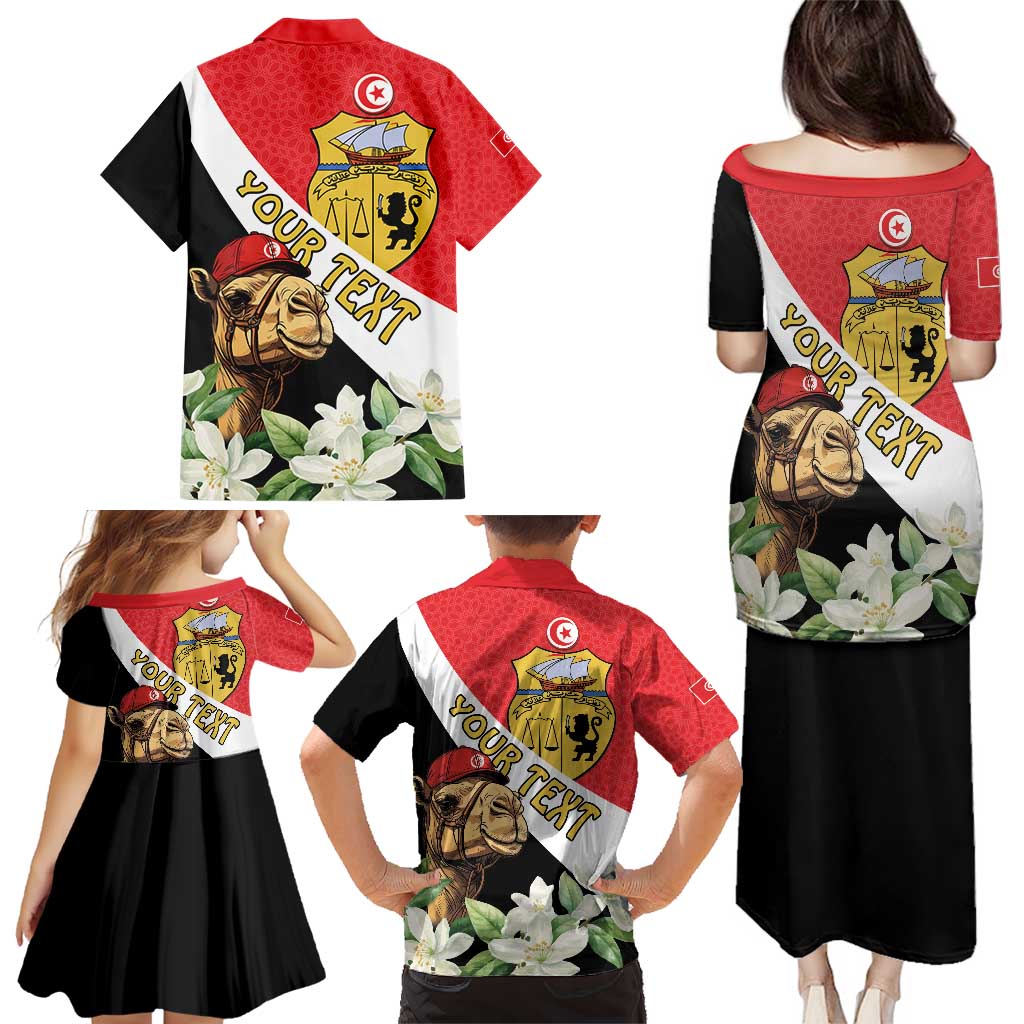 Personalised Tunisia Family Matching Puletasi and Hawaiian Shirt Camelus Dromedarius With Jasmine