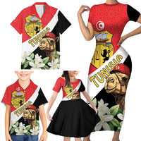 Personalised Tunisia Family Matching Short Sleeve Bodycon Dress and Hawaiian Shirt Camelus Dromedarius With Jasmine