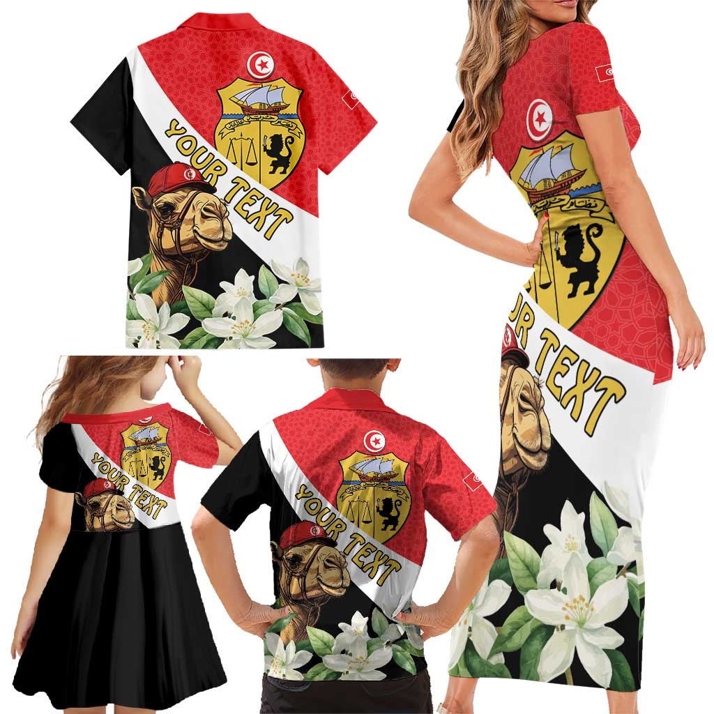 Personalised Tunisia Family Matching Short Sleeve Bodycon Dress and Hawaiian Shirt Camelus Dromedarius With Jasmine