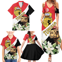 Personalised Tunisia Family Matching Summer Maxi Dress and Hawaiian Shirt Camelus Dromedarius With Jasmine