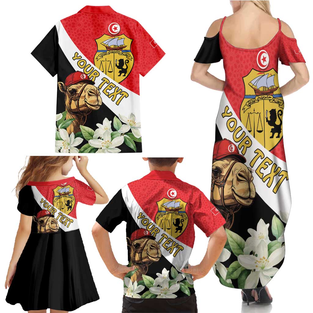 Personalised Tunisia Family Matching Summer Maxi Dress and Hawaiian Shirt Camelus Dromedarius With Jasmine