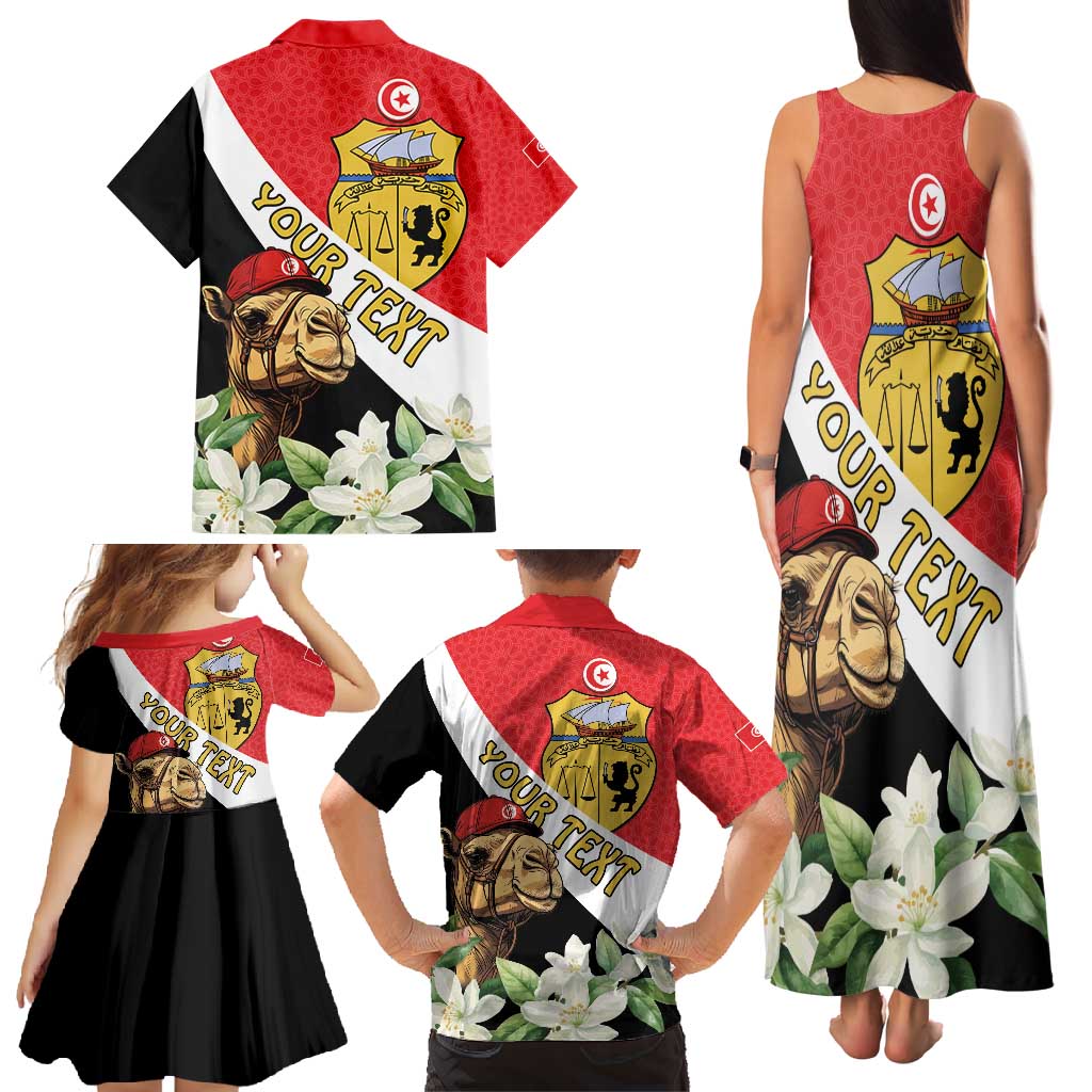Personalised Tunisia Family Matching Tank Maxi Dress and Hawaiian Shirt Camelus Dromedarius With Jasmine