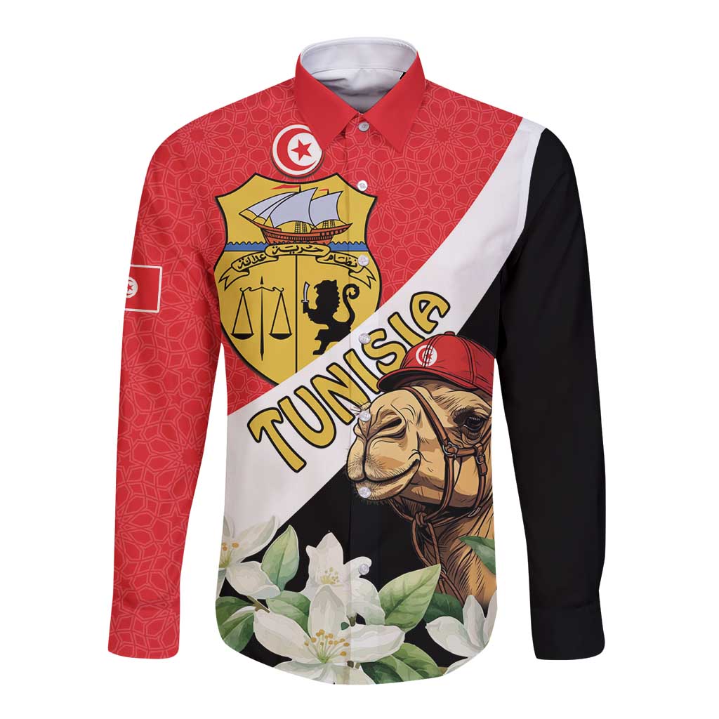 Personalised Tunisia Long Sleeve Button Shirt Camelus Dromedarius With Jasmine