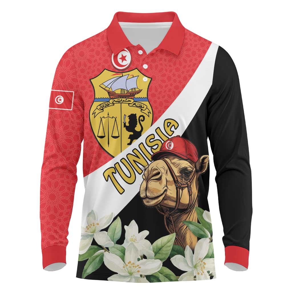 Personalised Tunisia Long Sleeve Polo Shirt Camelus Dromedarius With Jasmine