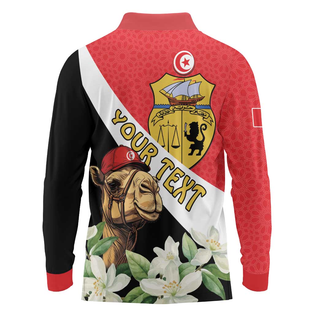 Personalised Tunisia Long Sleeve Polo Shirt Camelus Dromedarius With Jasmine