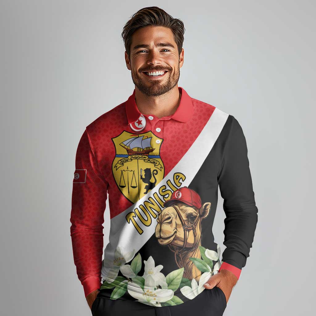 Personalised Tunisia Long Sleeve Polo Shirt Camelus Dromedarius With Jasmine