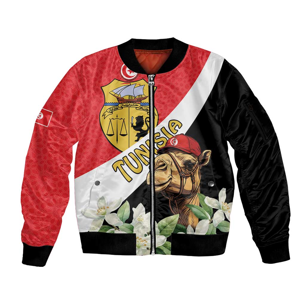 Personalised Tunisia Sleeve Zip Bomber Jacket Camelus Dromedarius With Jasmine