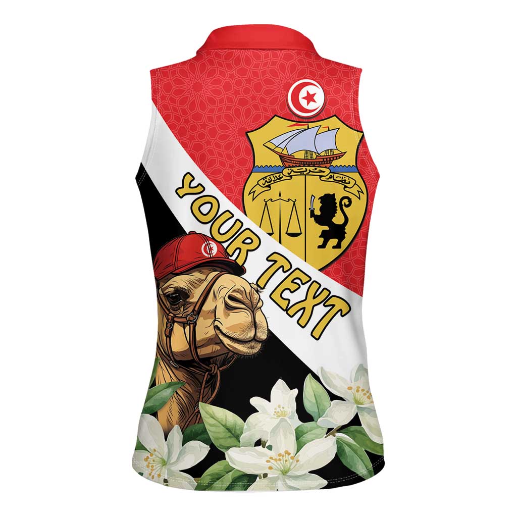 Personalised Tunisia Women Sleeveless Polo Shirt Camelus Dromedarius With Jasmine - Wonder Print Shop