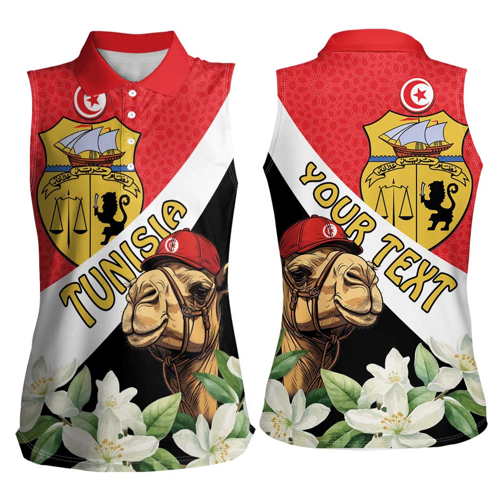 Personalised Tunisia Women Sleeveless Polo Shirt Camelus Dromedarius With Jasmine - Wonder Print Shop