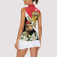 Personalised Tunisia Women Sleeveless Polo Shirt Camelus Dromedarius With Jasmine - Wonder Print Shop