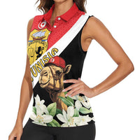Personalised Tunisia Women Sleeveless Polo Shirt Camelus Dromedarius With Jasmine - Wonder Print Shop