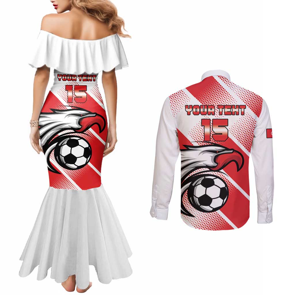Custom Tunisia Football Couples Matching Mermaid Dress and Long Sleeve Button Shirt Eagle Mascot - Sporty Style