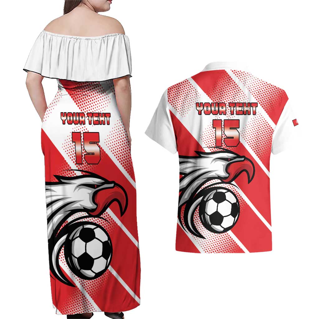 Custom Tunisia Football Couples Matching Off Shoulder Maxi Dress and Hawaiian Shirt Eagle Mascot - Sporty Style
