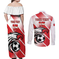 Custom Tunisia Football Couples Matching Off Shoulder Maxi Dress and Long Sleeve Button Shirt Eagle Mascot - Sporty Style