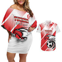 Custom Tunisia Football Couples Matching Off Shoulder Short Dress and Hawaiian Shirt Eagle Mascot - Sporty Style