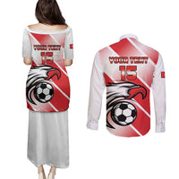 Custom Tunisia Football Couples Matching Puletasi and Long Sleeve Button Shirt Eagle Mascot - Sporty Style