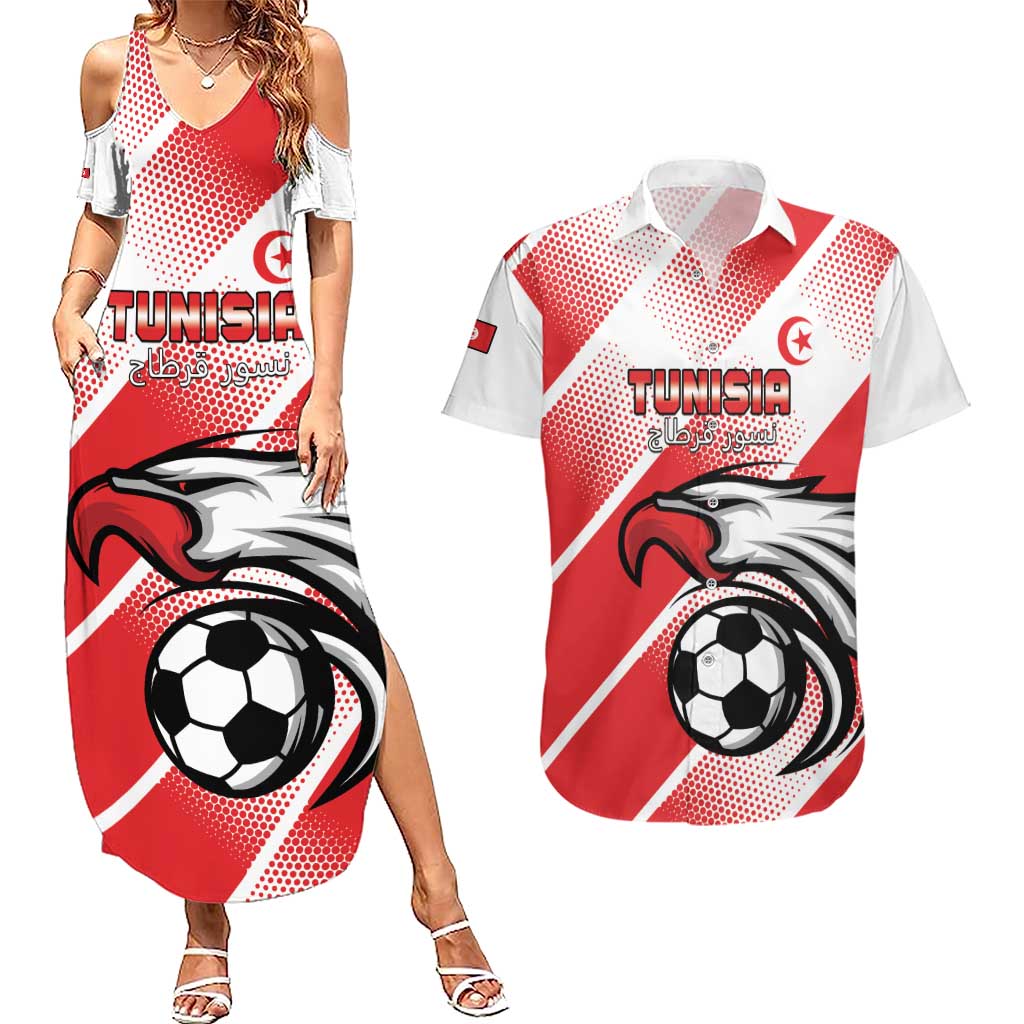 Custom Tunisia Football Couples Matching Summer Maxi Dress and Hawaiian Shirt Eagle Mascot - Sporty Style