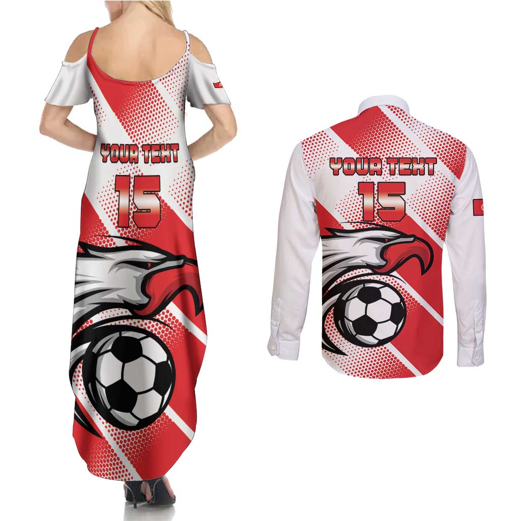 Custom Tunisia Football Couples Matching Summer Maxi Dress and Long Sleeve Button Shirt Eagle Mascot - Sporty Style