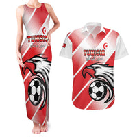 Custom Tunisia Football Couples Matching Tank Maxi Dress and Hawaiian Shirt Eagle Mascot - Sporty Style
