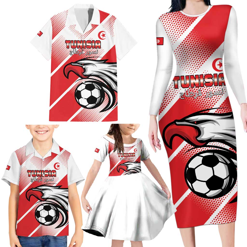 Custom Tunisia Football Family Matching Long Sleeve Bodycon Dress and Hawaiian Shirt Eagle Mascot - Sporty Style