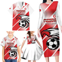 Custom Tunisia Football Family Matching Long Sleeve Bodycon Dress and Hawaiian Shirt Eagle Mascot - Sporty Style