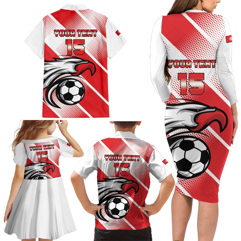 Custom Tunisia Football Family Matching Long Sleeve Bodycon Dress and Hawaiian Shirt Eagle Mascot - Sporty Style