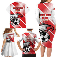 Custom Tunisia Football Family Matching Long Sleeve Bodycon Dress and Hawaiian Shirt Eagle Mascot - Sporty Style